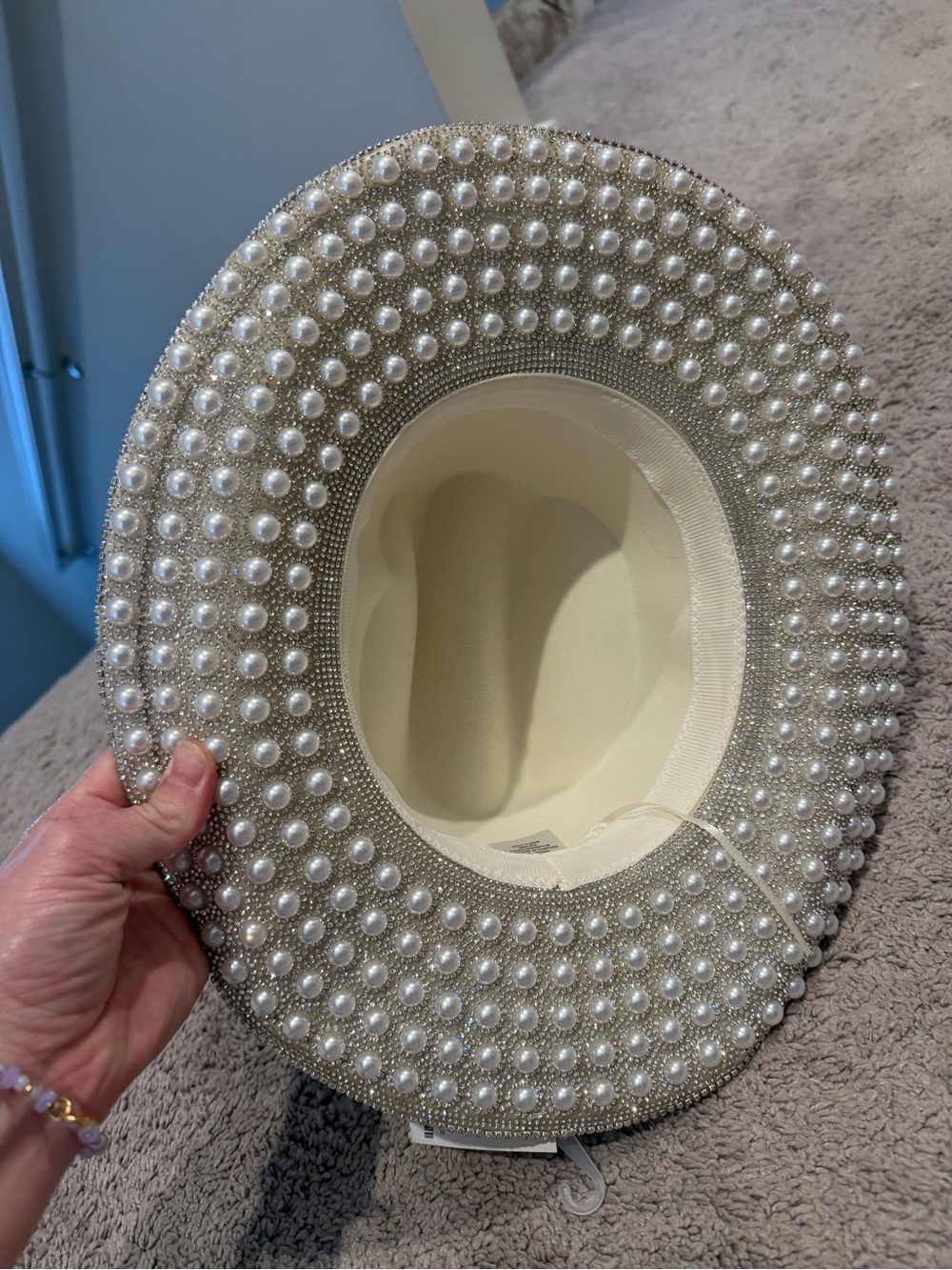 New White Pearl-Trim Hat - Women Accessories - Picture 3 of 4